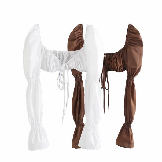 Top Corto Elegante con Mangas Trompeta y Detalle de Encaje - Image 8