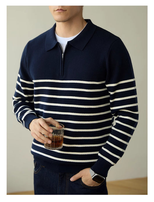 Suéter Business Casual con Cierre Medio y Rayas para Hombre - Image 9