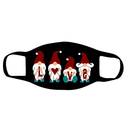 Black face mask with a cartoon print of Santa Claus ice skating with snowmen and Christmas trees. - Image 16