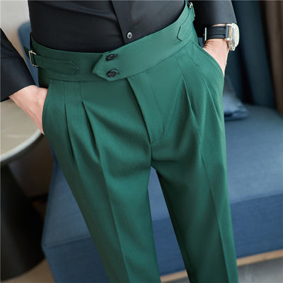 Pantalones Casuales Largos de Cintura Alta con Drapeado Elegante para Hombre - Image 3