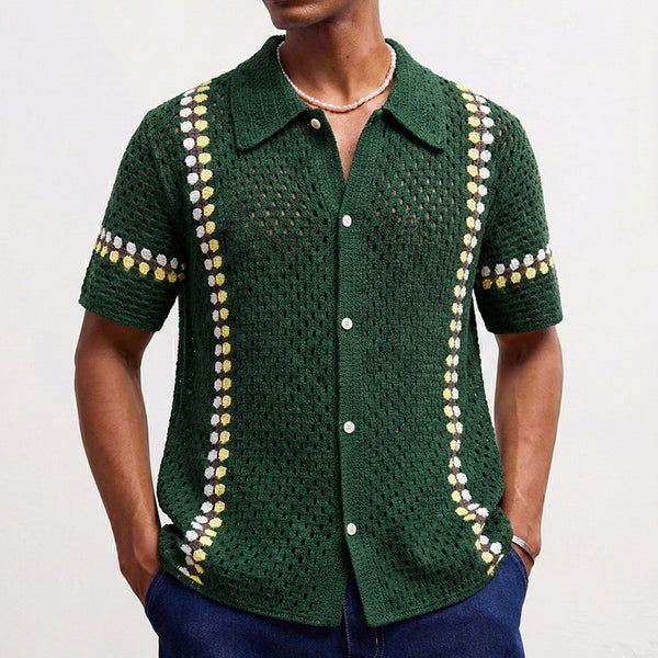 Polo Cardigan Crochet Soluble en Agua para Hombre