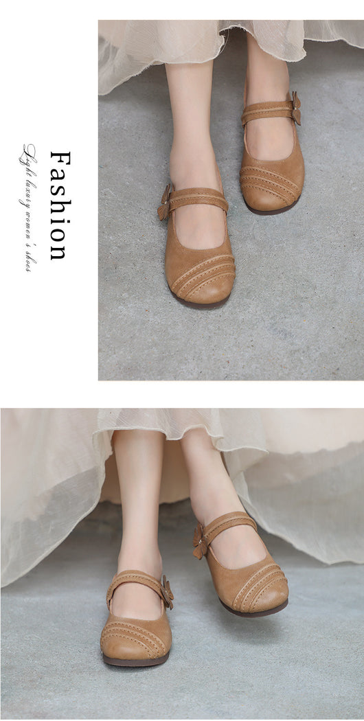 Zapatos de Cuero Casuales Retro Literarios con Boca Baja para Mujer - Image 14