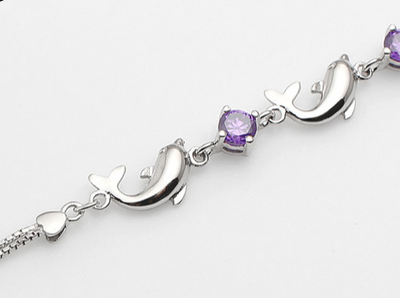 Pulsera de Plata Esterlina 925 con Delfín y Amatista para Mujer - Image 7