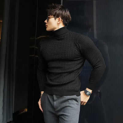 Suéter Tejido Retorcido Cuello Alto Slim Fit Hombre - Image 5