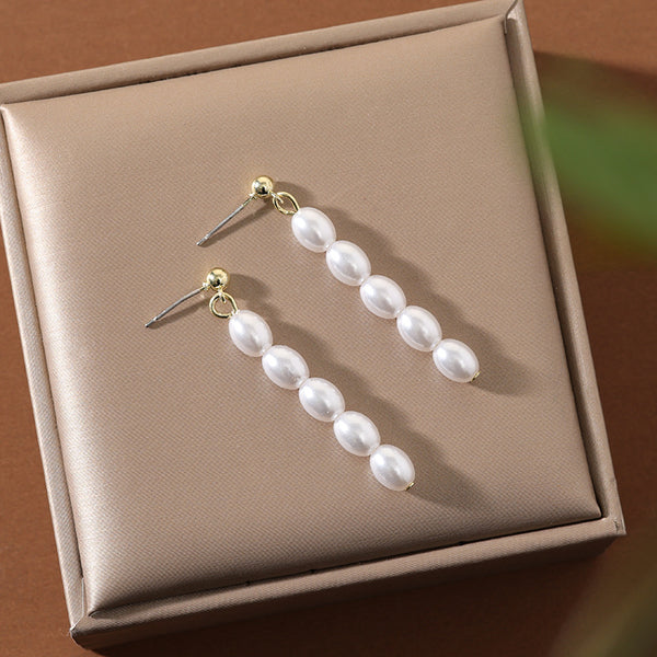 Aretes de Perla Grano de Arroz en Plata 925 Estilo Francés para Mujer