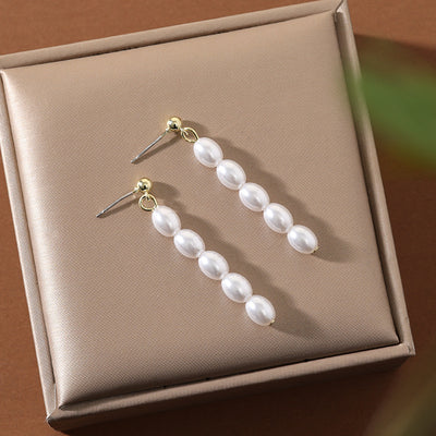 Aretes de Perla Grano de Arroz en Plata 925 Estilo Francés para Mujer