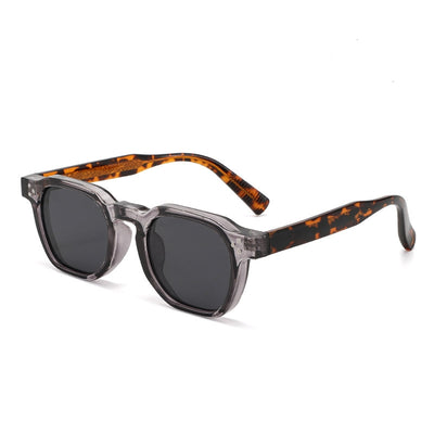 Black square frame sunglasses with dark lenses and small silver accents on the front, shown at an angle. - Image 6