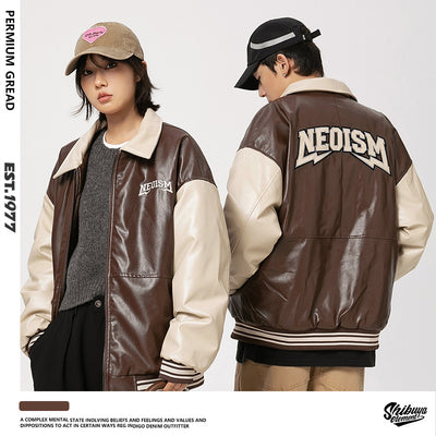 Chaqueta de Cuero PU Estilo Retro Americano con Letras Bordadas para Hombre - Image 2
