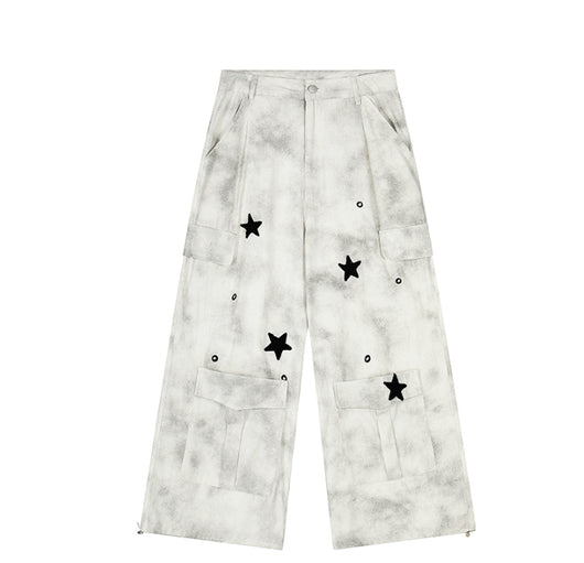 Overol Ancho Tie-dye Desgastado de Moda Vintage - Image 12