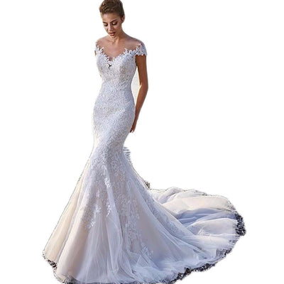 Vestido de Novia Sirena Blanco con Encaje, Espalda Descubierta y Cola Trailing - Image 2