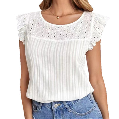 Blusa Patchwork Sin Mangas con Volantes para Mujer - Image 3