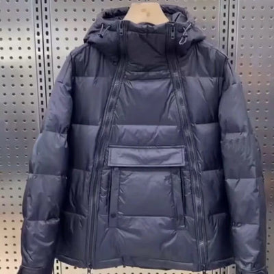 Chaqueta Acolchada para Hombre con Capucha y Cierre Diagonal - Abrigo de Invierno para Parejas - Image 3
