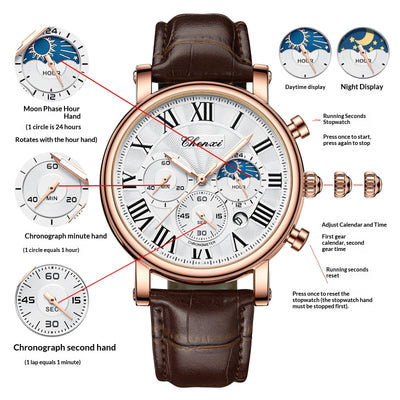 Reloj Empresarial Hombre Fases Lunares Calendario Resistente al Agua - Image 2