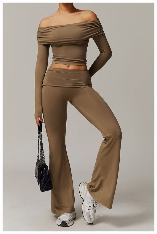 Pantalones Yoga Deportivos Talle Alto con Pliegues y Bota Acampanada - Image 23