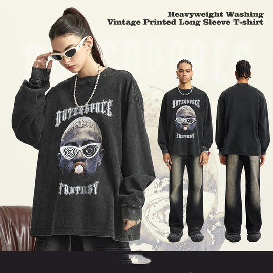 Camiseta Retro Americana Estampada para Pareja - Manga Larga Cuello Redondo
