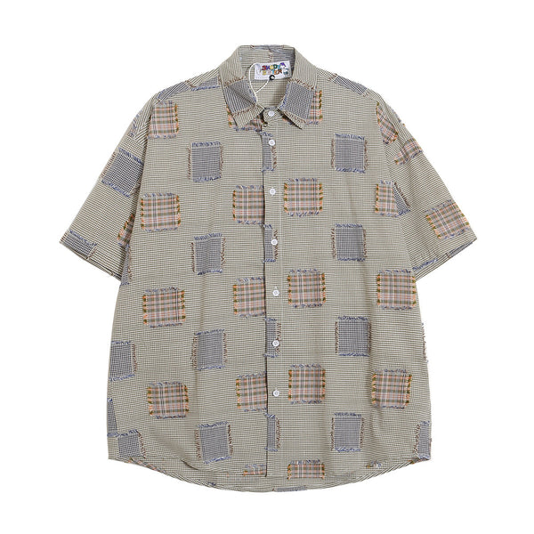Camisa de Cuadros con Parches Desgastados para Hombre