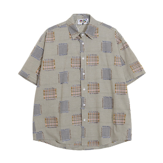 Camisa de Cuadros con Parches Desgastados para Hombre