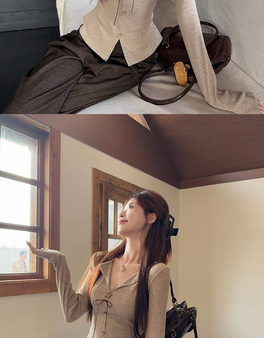 Blusa Elegante Francesa Cuello V Manga Larga Ajustada con Botones - Image 28