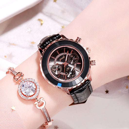 Reloj Pulsera de Cuero Verde con Calendario para Mujer - Image 4