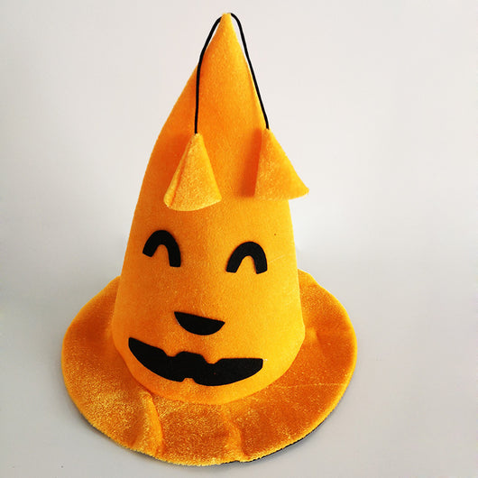 Orange pumpkin hat with a smiling jack-o'-lantern face, featuring a conical shape and small stem detail. - Image 9