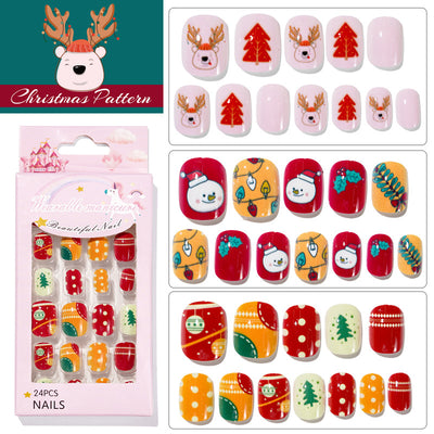 Uñas Postizas Navideñas para Niñas - Set 24 Piezas Listas para Usar