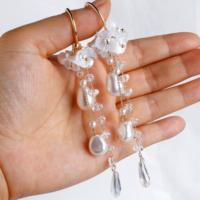 Aretes de Plata 925 Flor con Perla Estilo Coreano - Image 5