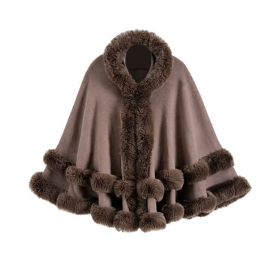 Poncho Abrigo Tejido Oversized con Capucha y Cuello de Pelaje Artificial - Image 23