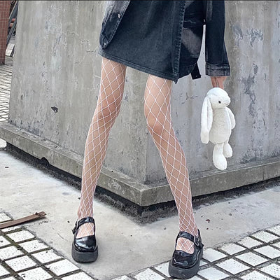 Medias de Malla Negra y Blanca Estilo Harajuku - Diseño Hueco Trendy - Image 17