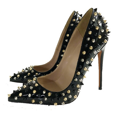 Tacones Altos Negros de Charol con Remaches - Stiletto Puntiagudo Elegante - Image 10
