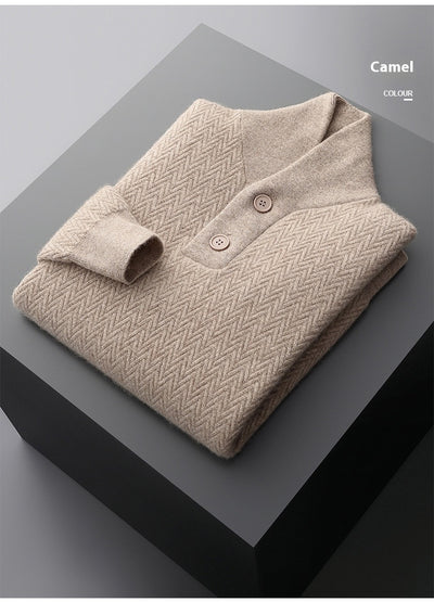 Suéter de Cuello Solapa en Cashmere Puro para Hombre - Invierno - Image 16