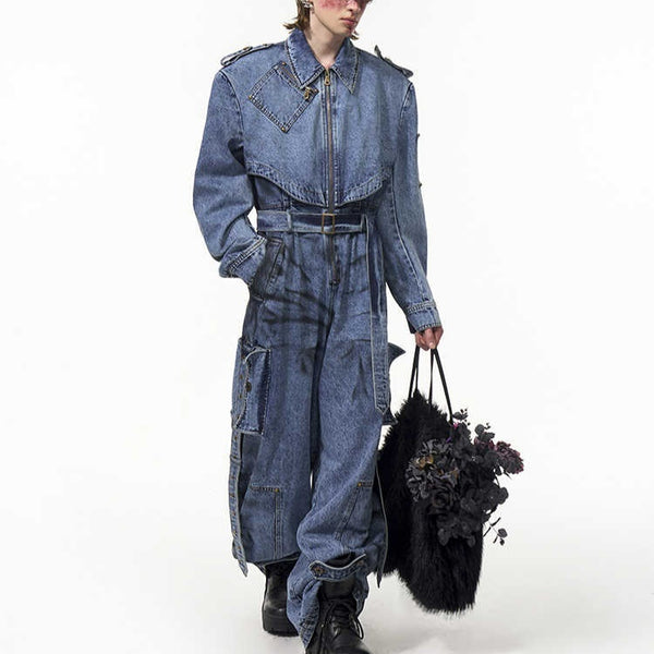 Mono Vaquero Hombre Azul Lavado con Cierre - Estilo Urbano Desgastado