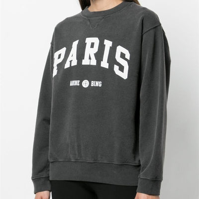 Suéter de Algodón para Mujer con Letras PARIS Cuello Redondo en Negro y Gris - Image 4