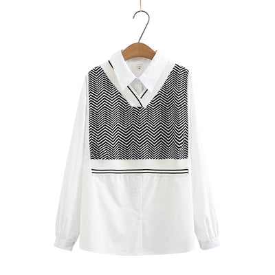 Blusa Suelta Talla Grande con Efecto Dos Piezas y Mangas Largas para Trabajo - Image 7