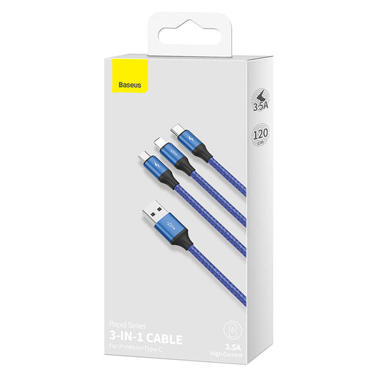Cable 3 en 1 Rapid Series - iPhone, Android y USB-C Azul Oscuro - Image 10