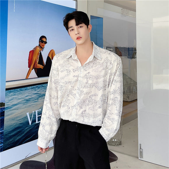 Camisa Casual de Seda Jacquard Camuflaje Brillante para Hombre