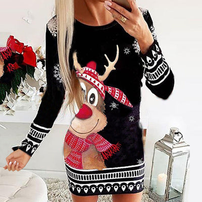 Vestido Navideño Cuello Redondo Manga Larga con Estampado Festivo - Image 13