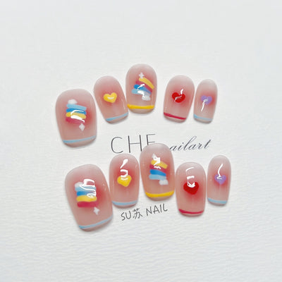 Uñas Personalizadas Arcoíris Candy Hechas a Mano