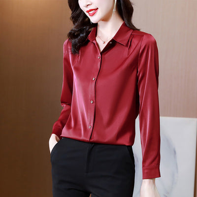 Blusa de Seda con Botones Metálicos para Mujer - Camisa Elegante para Oficina - Image 10