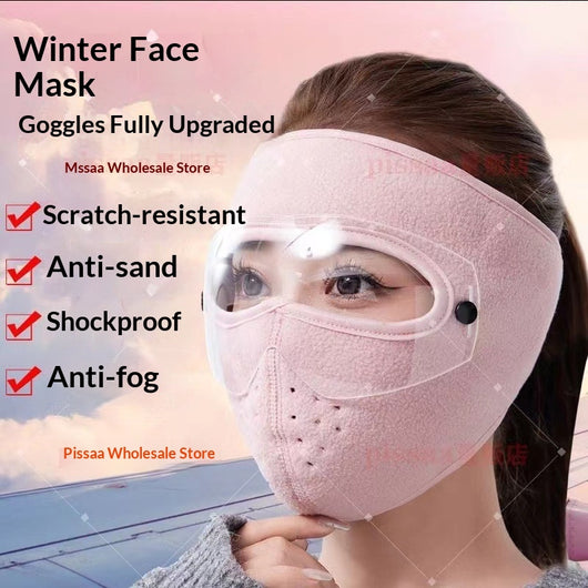 Black fleece winter cycling mask with clear windproof goggles, covering face, neck, and ears for cold protection. - Image 2