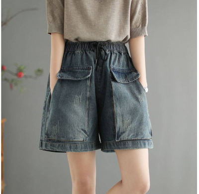 Shorts de Mezclilla Talle Alto Plus Size con Detalle Artístico Desgarrado y Pierna Ancha - Image 9