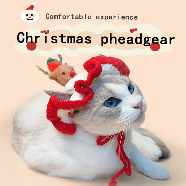 Gorro Navideño Tejido a Mano para Mascotas - Diseño Árbol de Navidad para Gatos y Perros