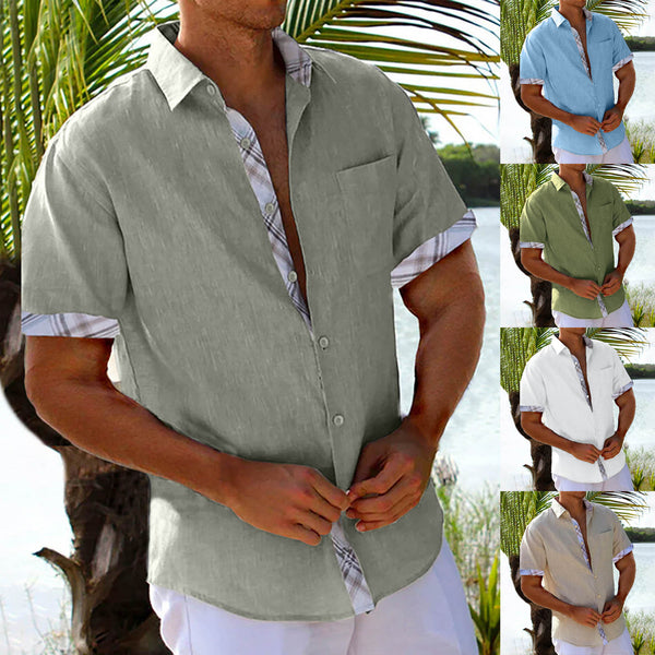 Camisa Hawaiana de Manga Corta con Cuadros Laterales para Hombre