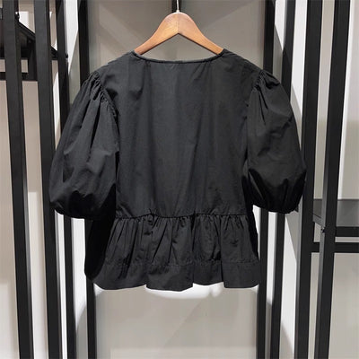 Blusa Femenina Cuello Redondo con Lazo y Mangas Globo - Image 14