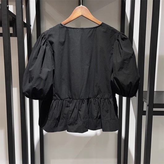 Blusa Femenina Cuello Redondo con Lazo y Mangas Globo - Image 14