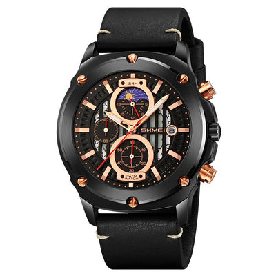 Reloj de Hombre Cuero con Tres Esferas y Seis Agujas - Cuarzo Premium - Image 8