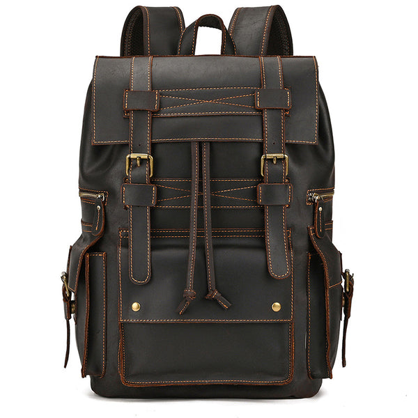 Mochila Vintage de Cuero Crazy Horse Gran Capacidad
