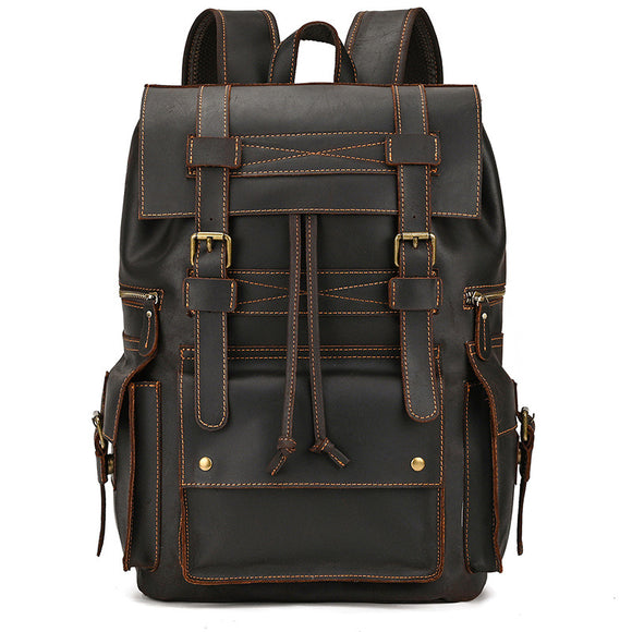 Mochila Vintage de Cuero Crazy Horse Gran Capacidad