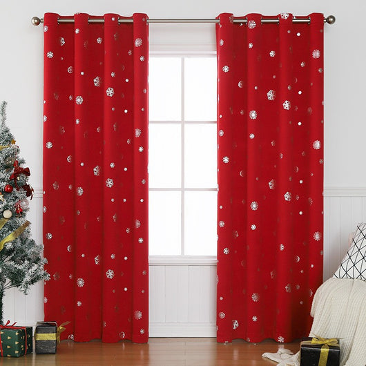 Dark green blackout curtains with silver snowflake patterns, hung on a rod in a room with a Christmas tree. - Image 11