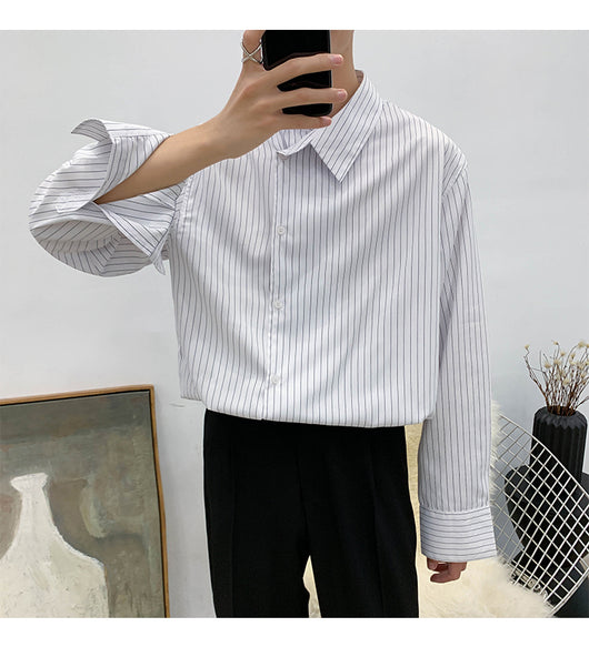 Camisa Casual Ejecutiva con Solapa Asimétrica y Rayas - Image 9