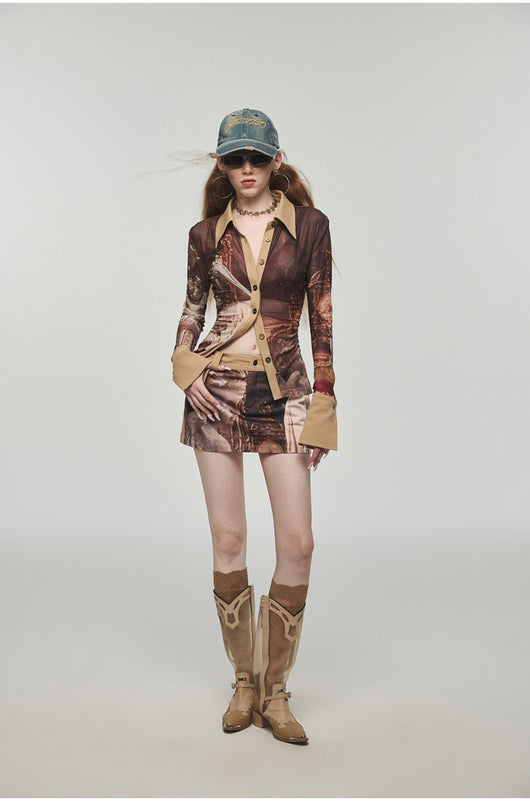 Blusa Plisada con Malla Estampada y Cintura Ajustable - Image 12